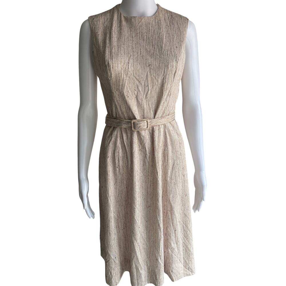 Sleeveless Cream Midi Dress with Belt